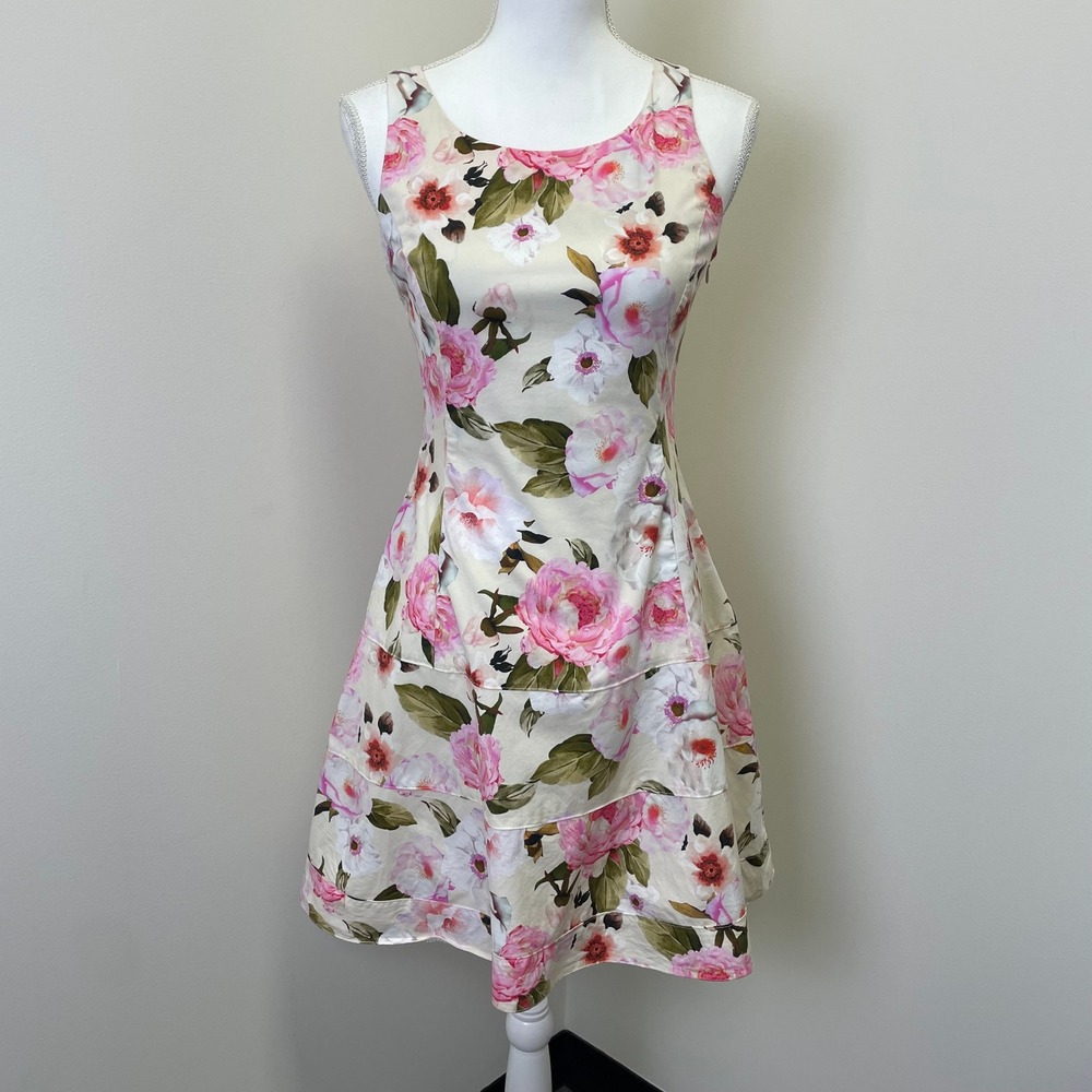 Nadine Milano Floral Fit & Flare Dress 6 Pink Cotton Made in Italy  Wedding